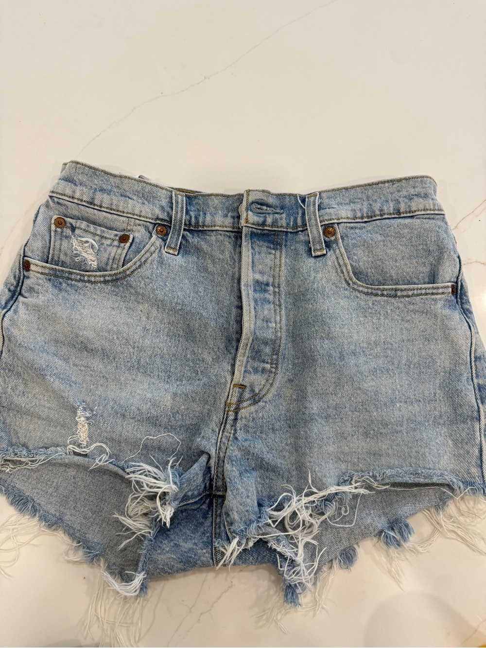 Distressed High-Rise Light Blue Denim Shorts